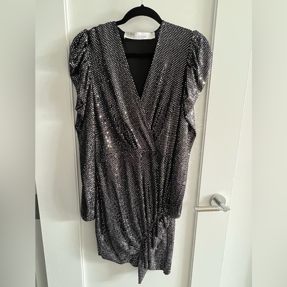 IRO Lou Lou Ruched Metallic Mini Dress Grey